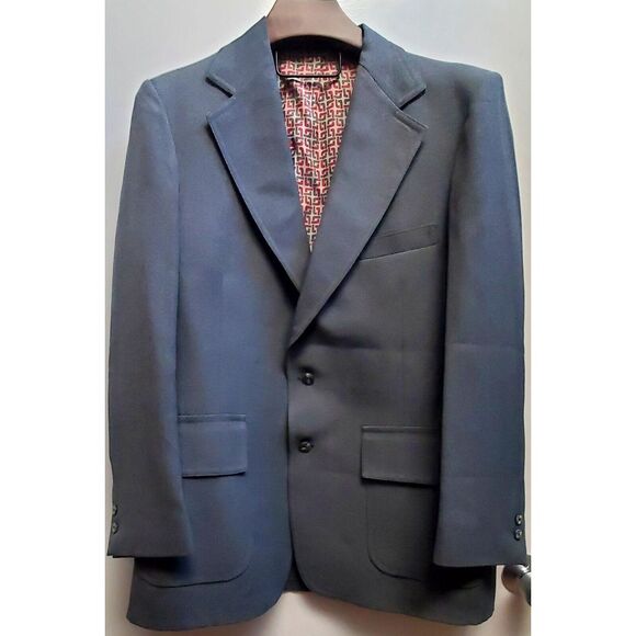 VTG Manstyle Leisure Blazer 70's Grey Poly Disco Western Collar Pockets 42R Belk - Picture 2 of 16